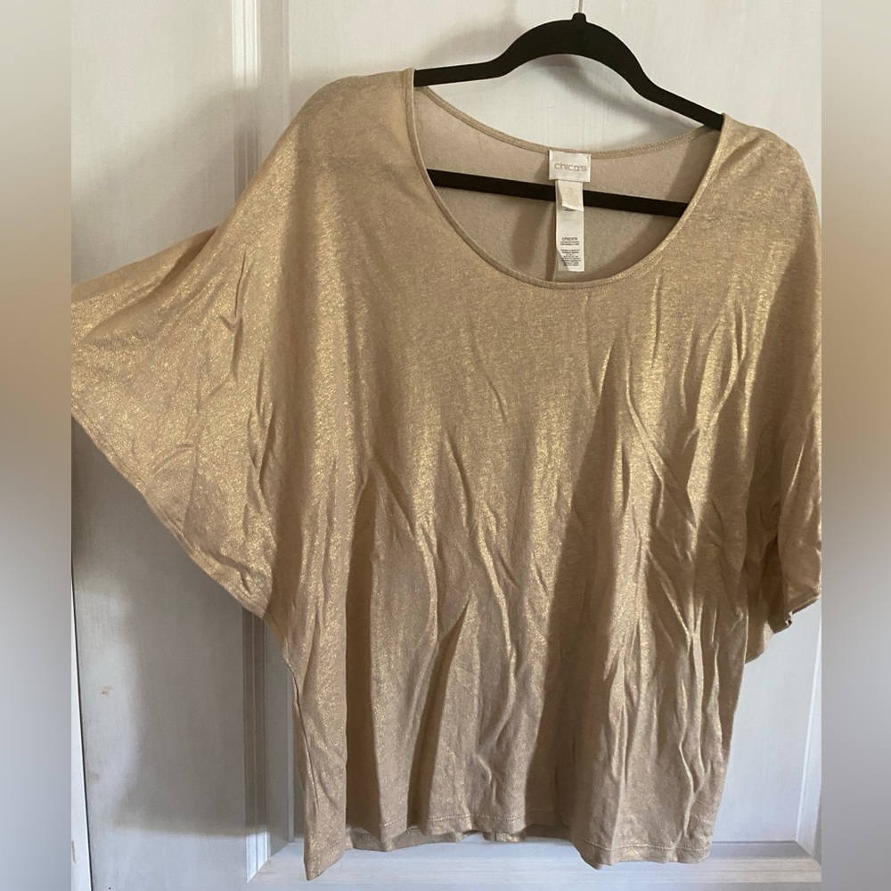 Chicos size 3 split batwing gold sparkle dress shirt like new